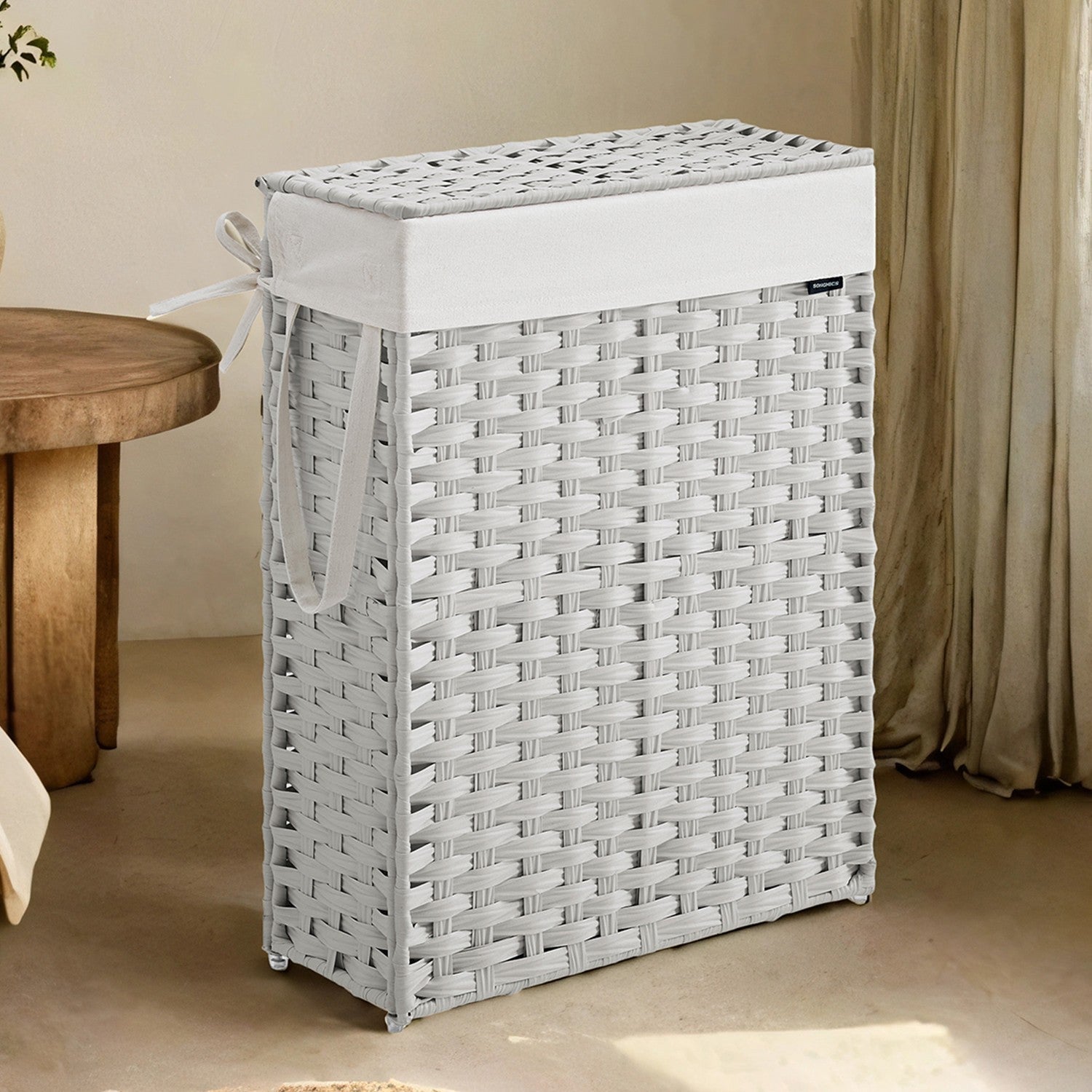 Foldable Laundry Hamper - Synthetic Rattan - Cloud White - Removable Liner and Lid