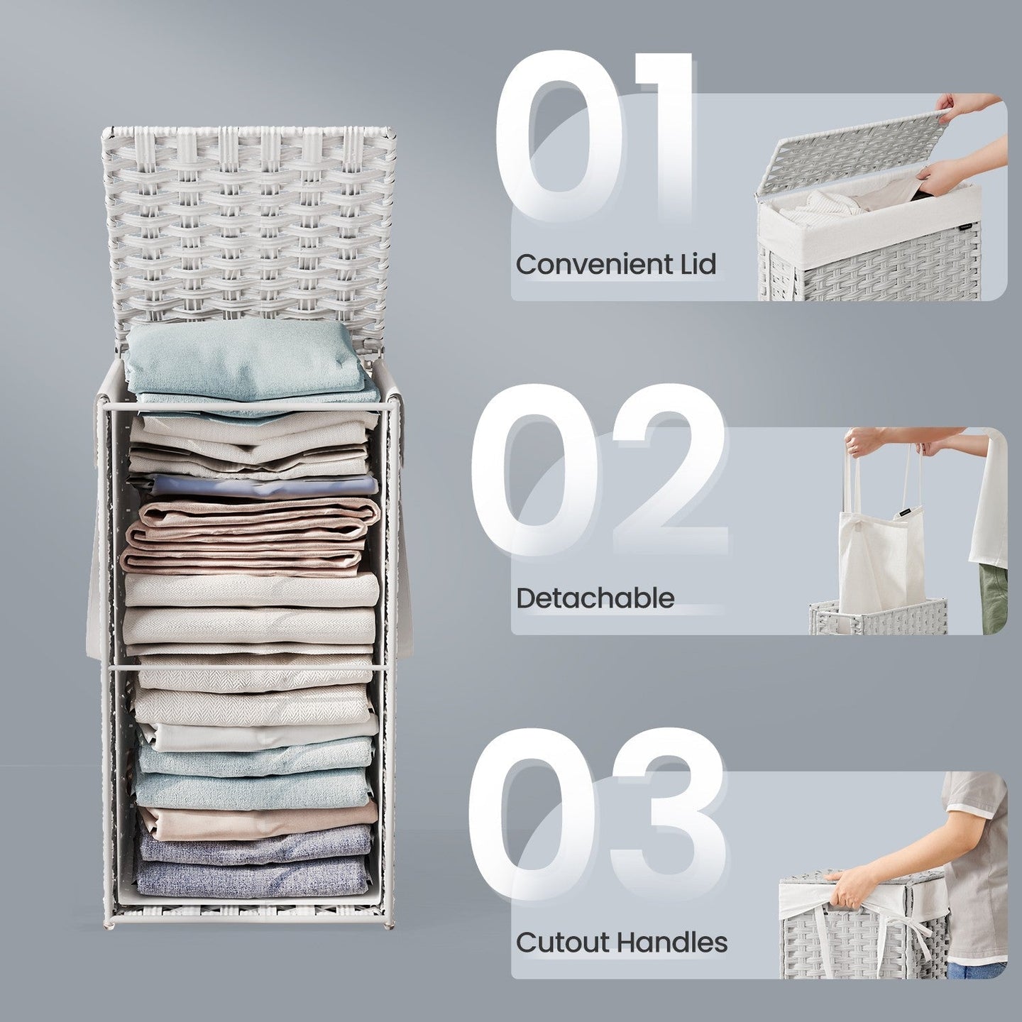 Foldable Laundry Hamper - Synthetic Rattan - Cloud White - Removable Liner and Lid