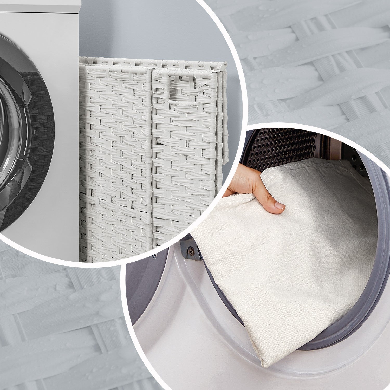 Foldable Laundry Hamper - Synthetic Rattan - Cloud White - Removable Liner and Lid