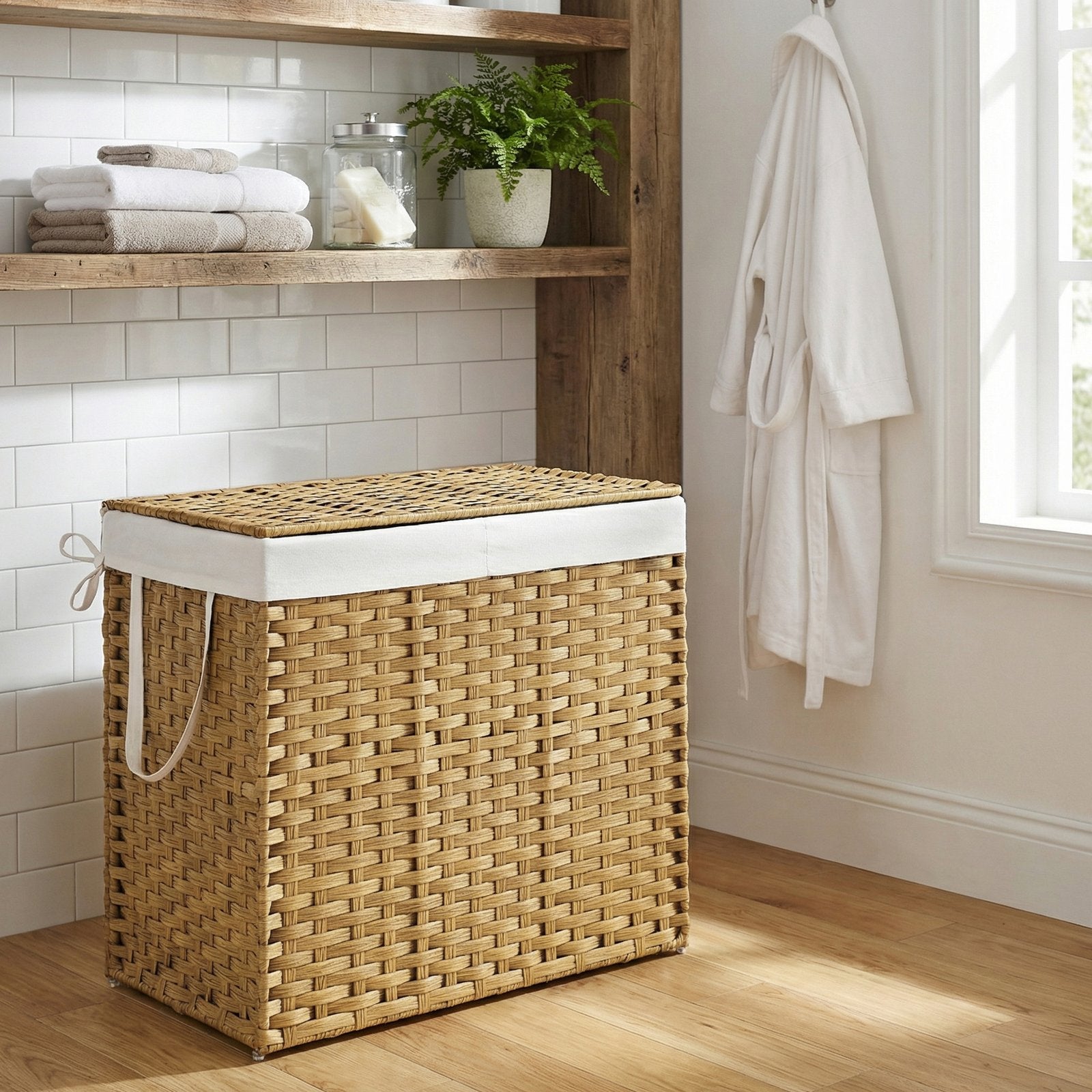Clothes Basket - Metal Frame and Plastic Rattan - Natural