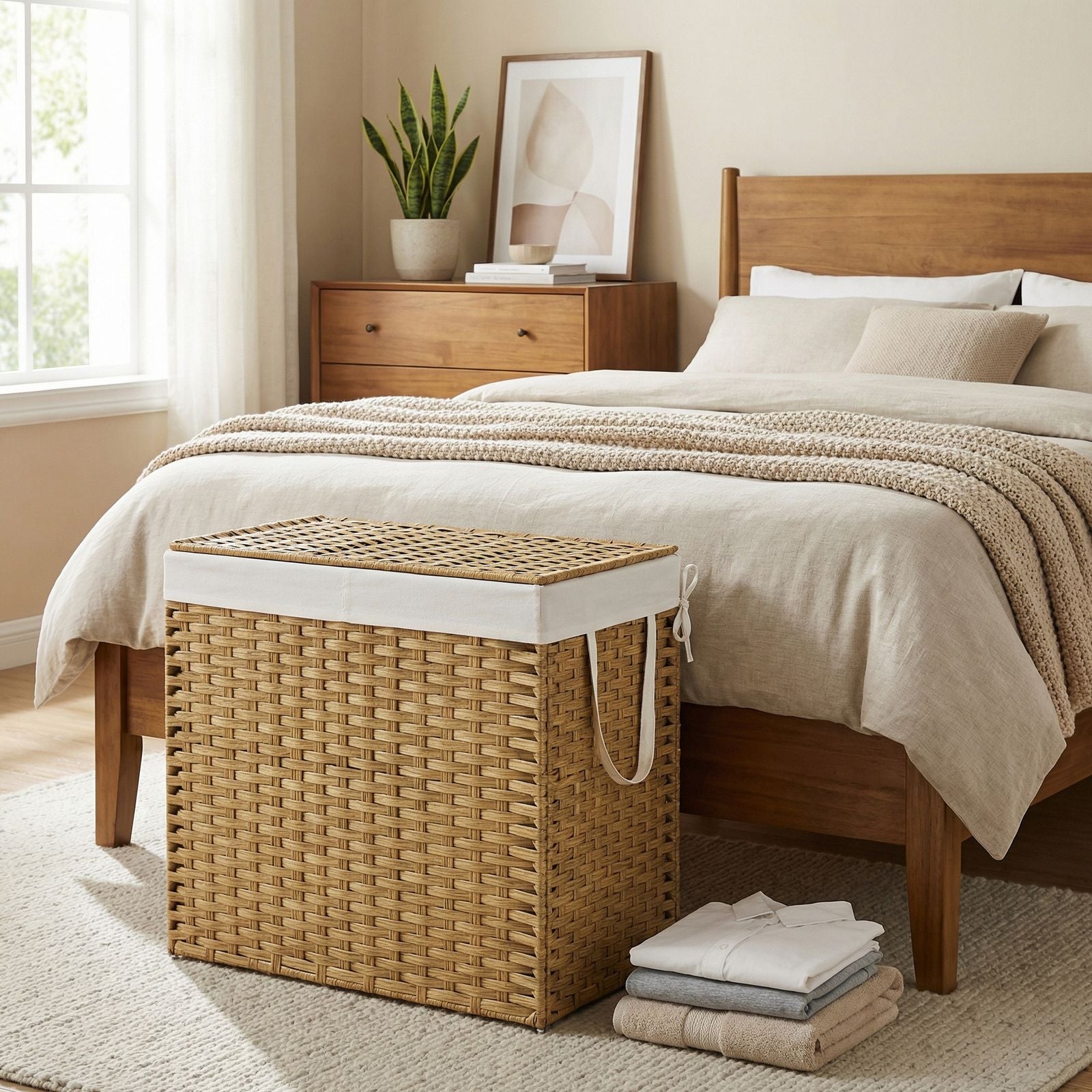 Clothes Basket - Metal Frame and Plastic Rattan - Natural