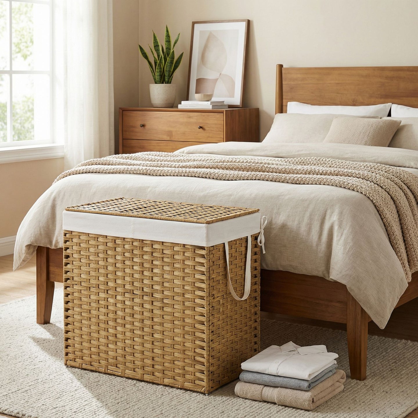 Clothes Basket - Metal Frame and Plastic Rattan - Natural