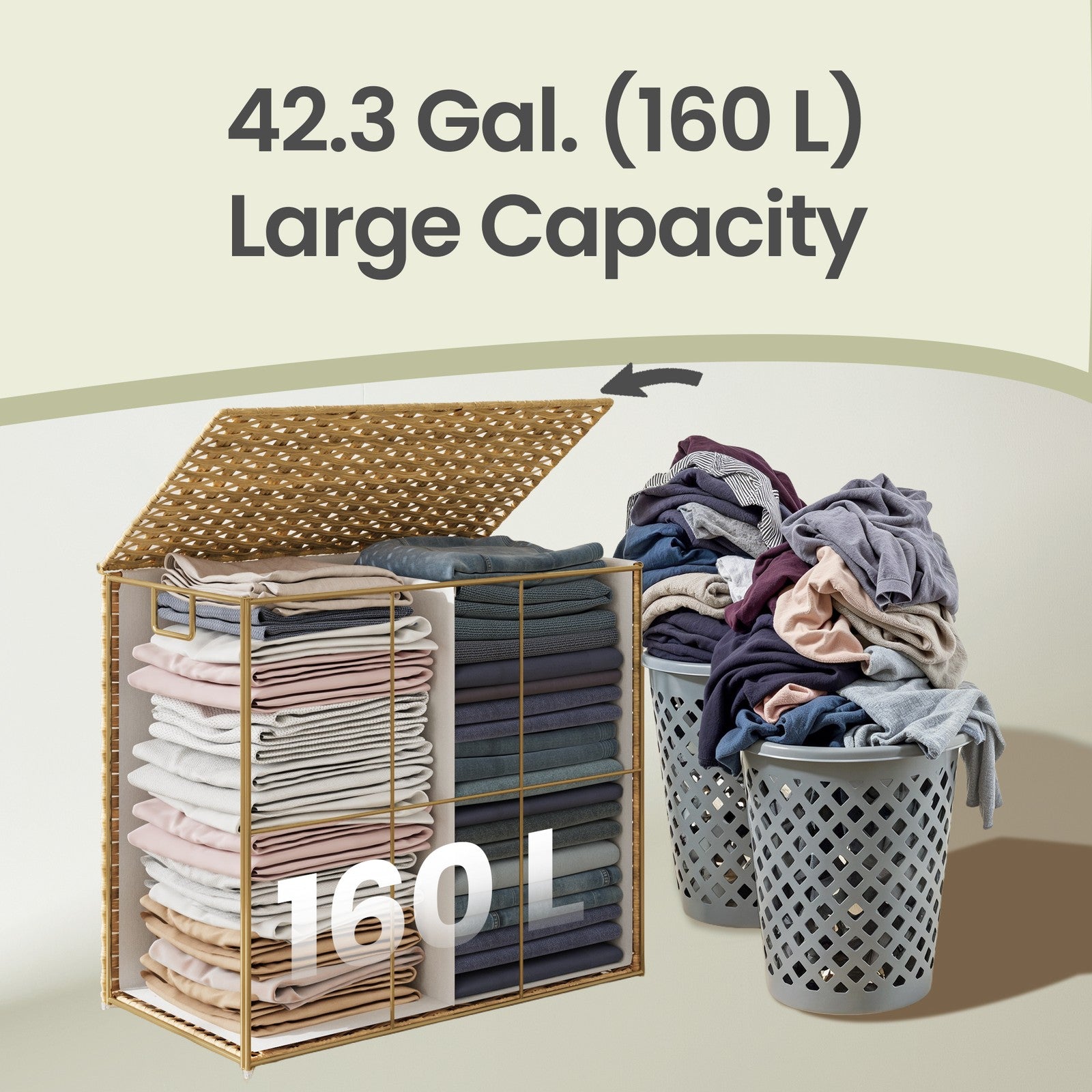 Clothes Basket - Metal Frame and Plastic Rattan - Natural