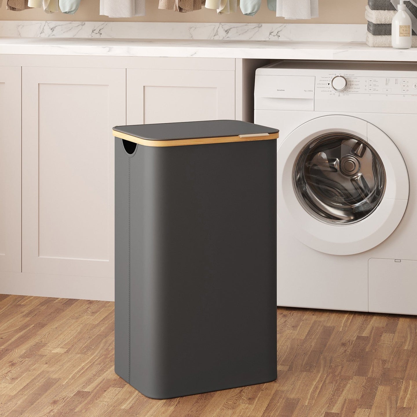 Laundry Hamper - Fabric - Ink Black - Large Capacity with Lid and Removable Mesh Liner