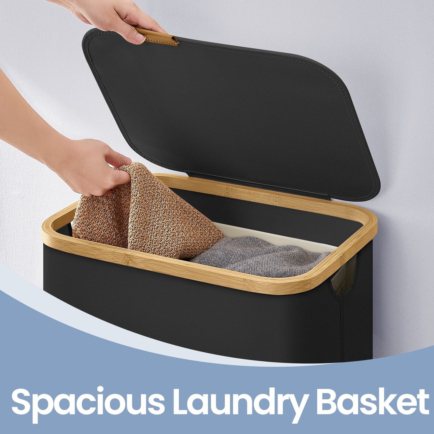 Laundry Hamper - Fabric - Ink Black - Large Capacity with Lid and Removable Mesh Liner