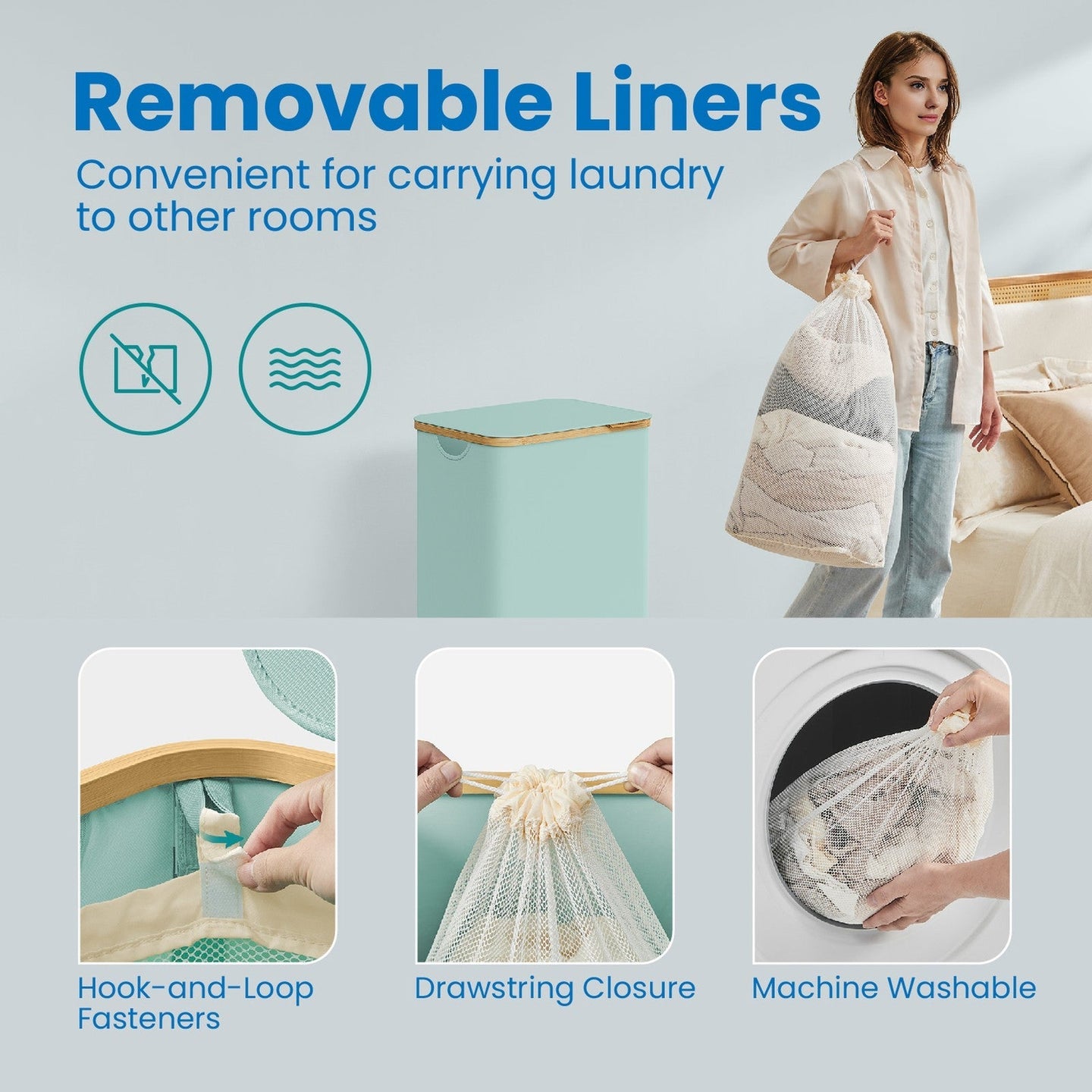 Laundry Hamper - Fabric - Ink Black - Large Capacity with Lid and Removable Mesh Liner