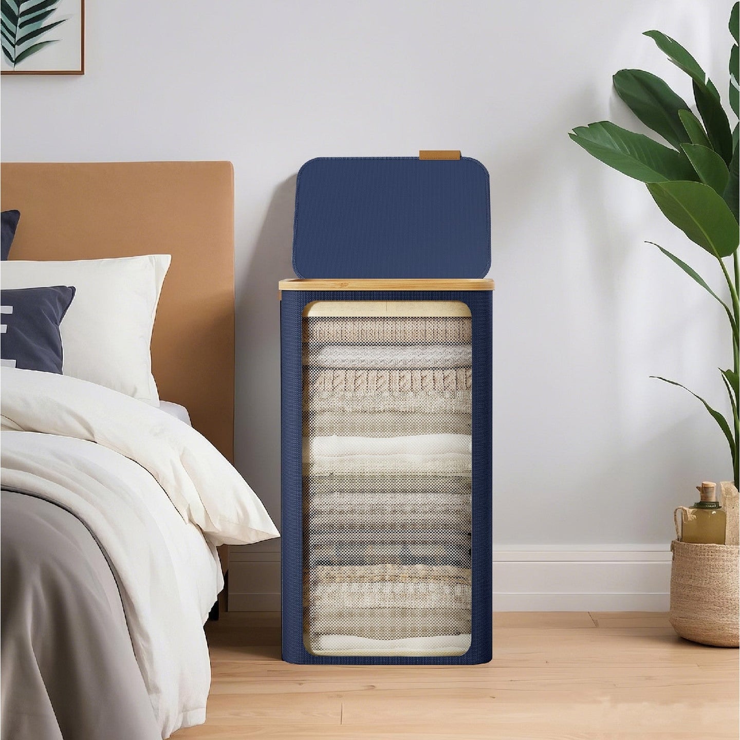 Laundry Hamper - Fabric - Ink Black - Large Capacity with Lid and Removable Mesh Liner