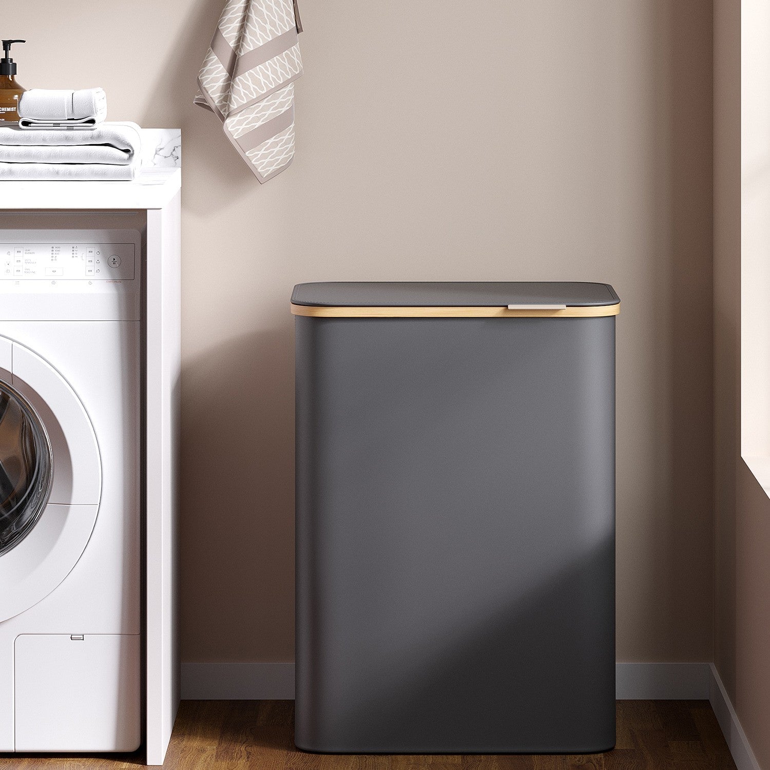 Laundry Hamper - Oxford Fabric - Ink Black - 3-Section with Lid and Removable Mesh Liner