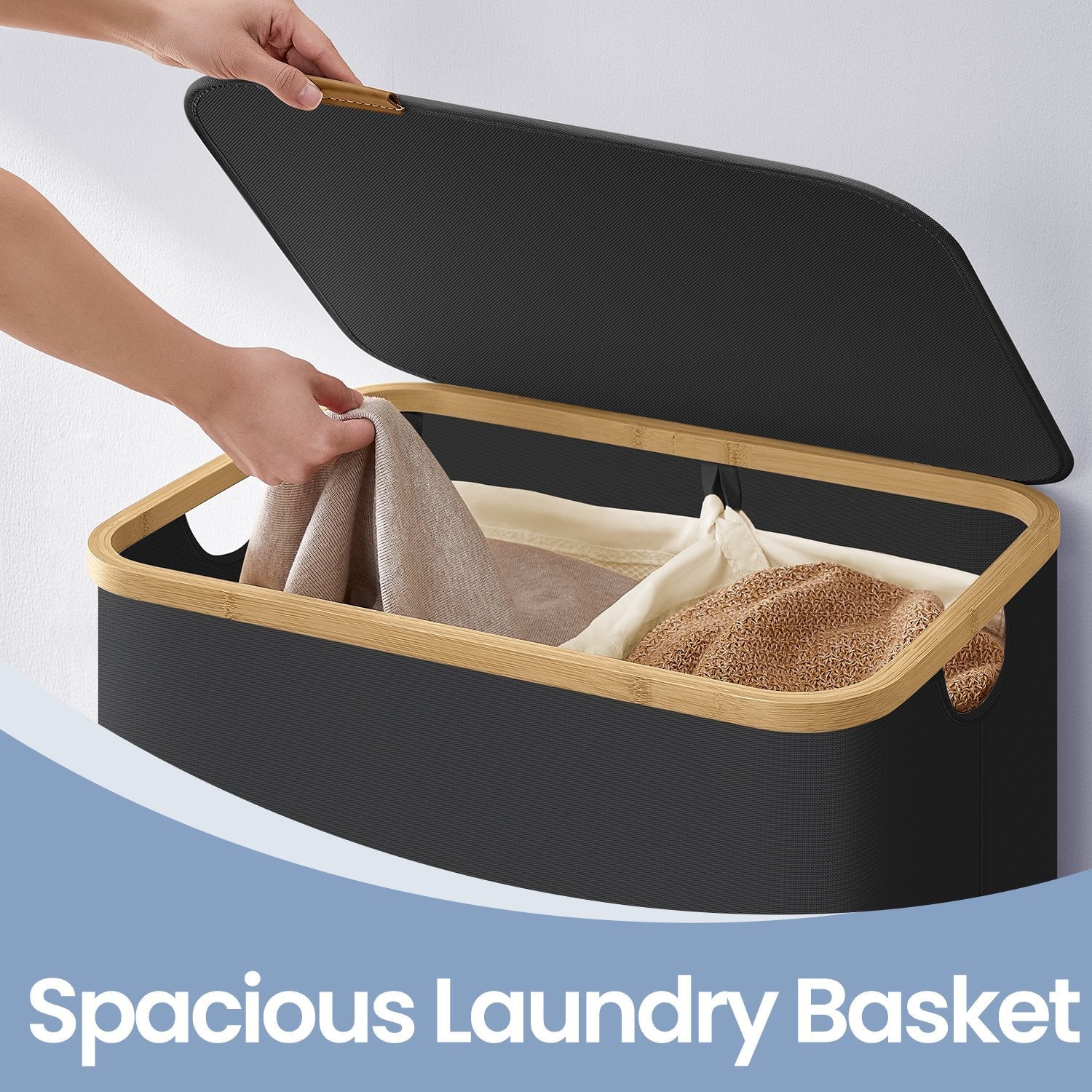 Laundry Hamper - Oxford Fabric - Ink Black - 3-Section with Lid and Removable Mesh Liner