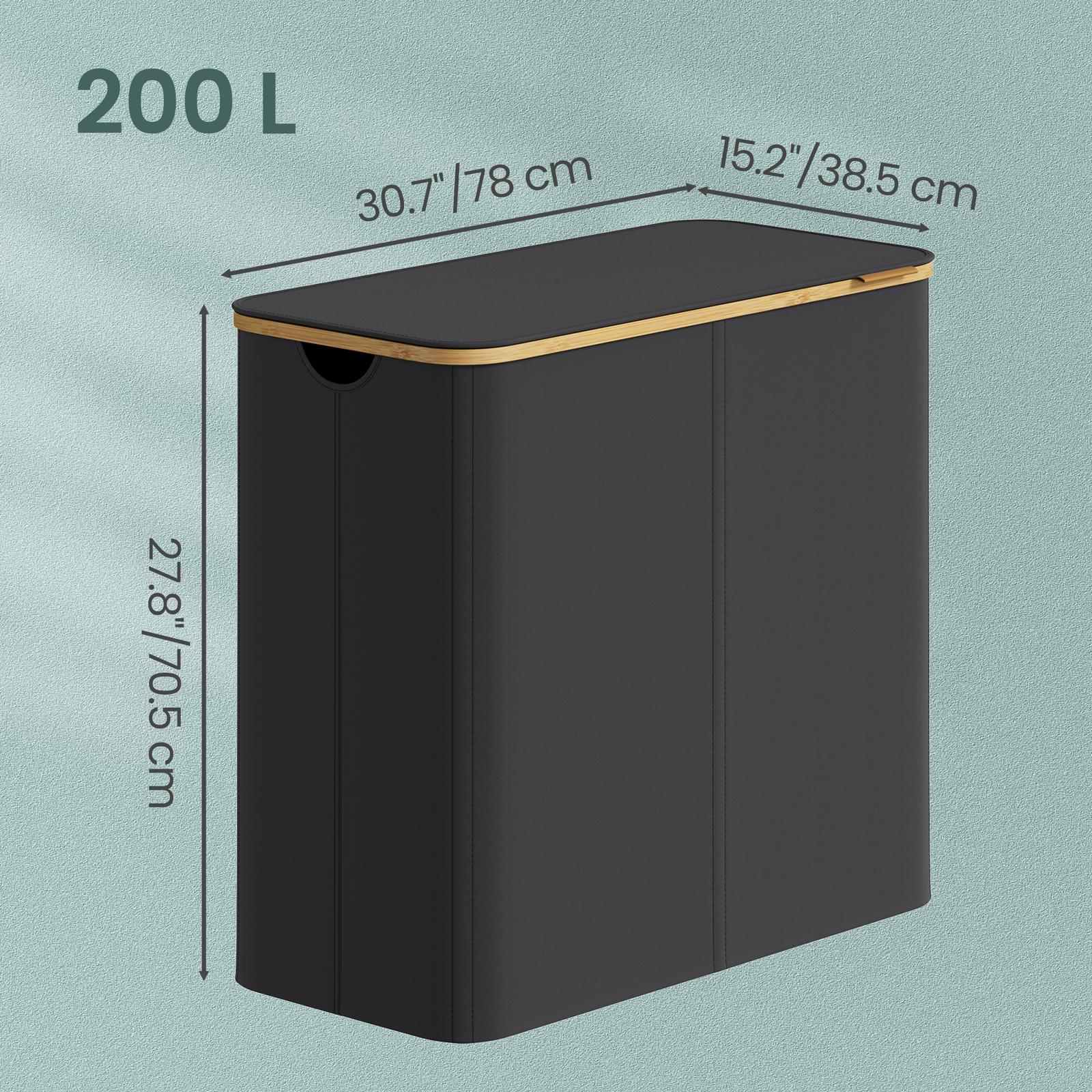 4-Compartment Clothes Hamper - Steel - Black - with Lid