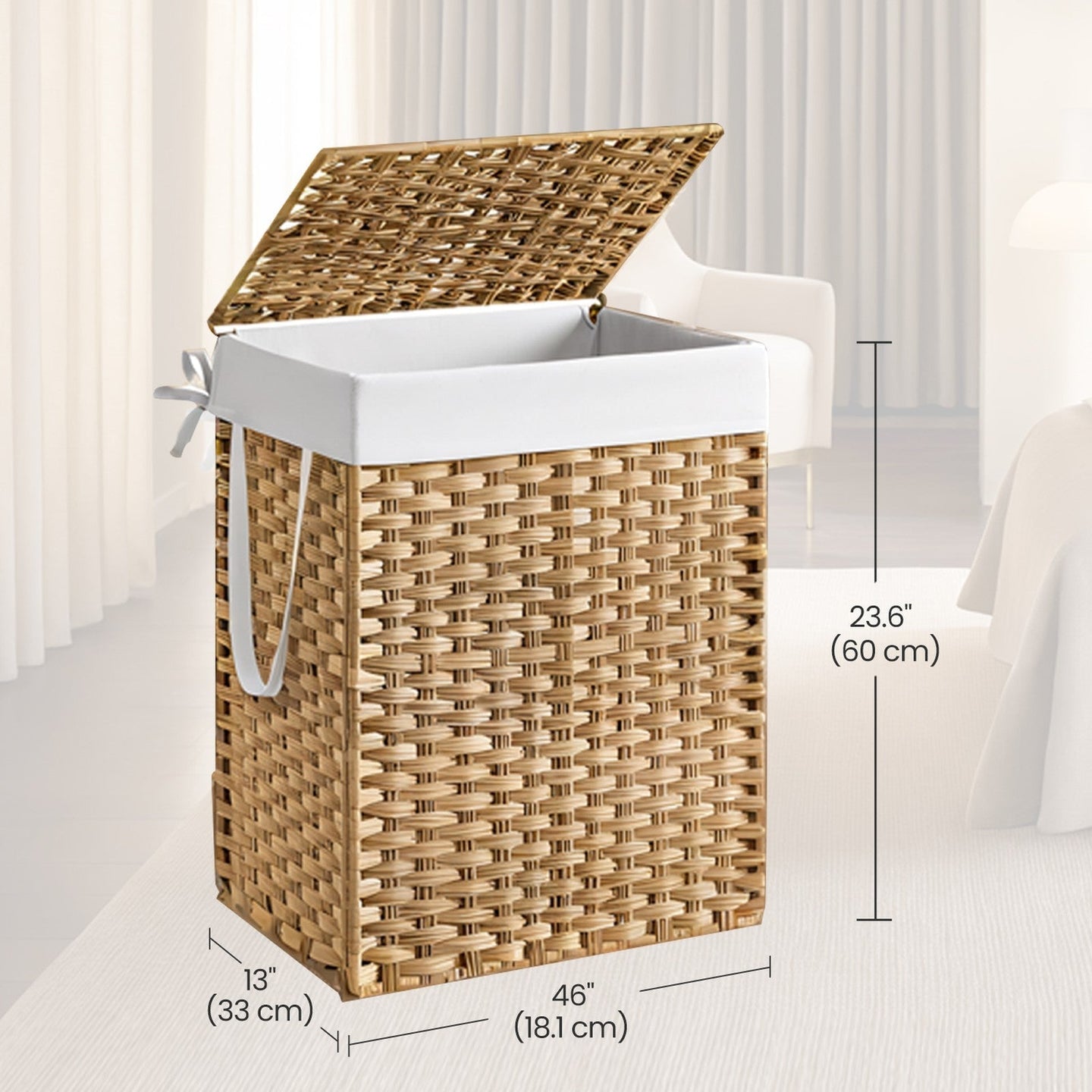 Laundry Basket - Synthetic Rattan - Natural - Foldable with Lid and Removable Liner