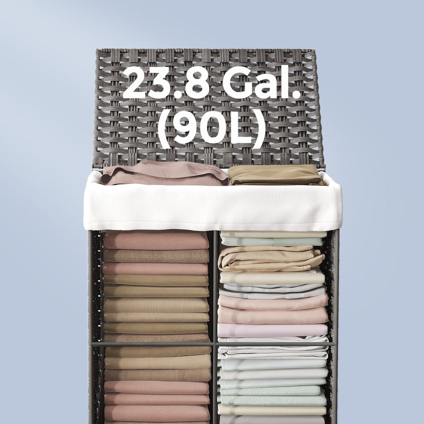 Laundry Basket - Synthetic Rattan - Natural - Foldable with Lid and Removable Liner