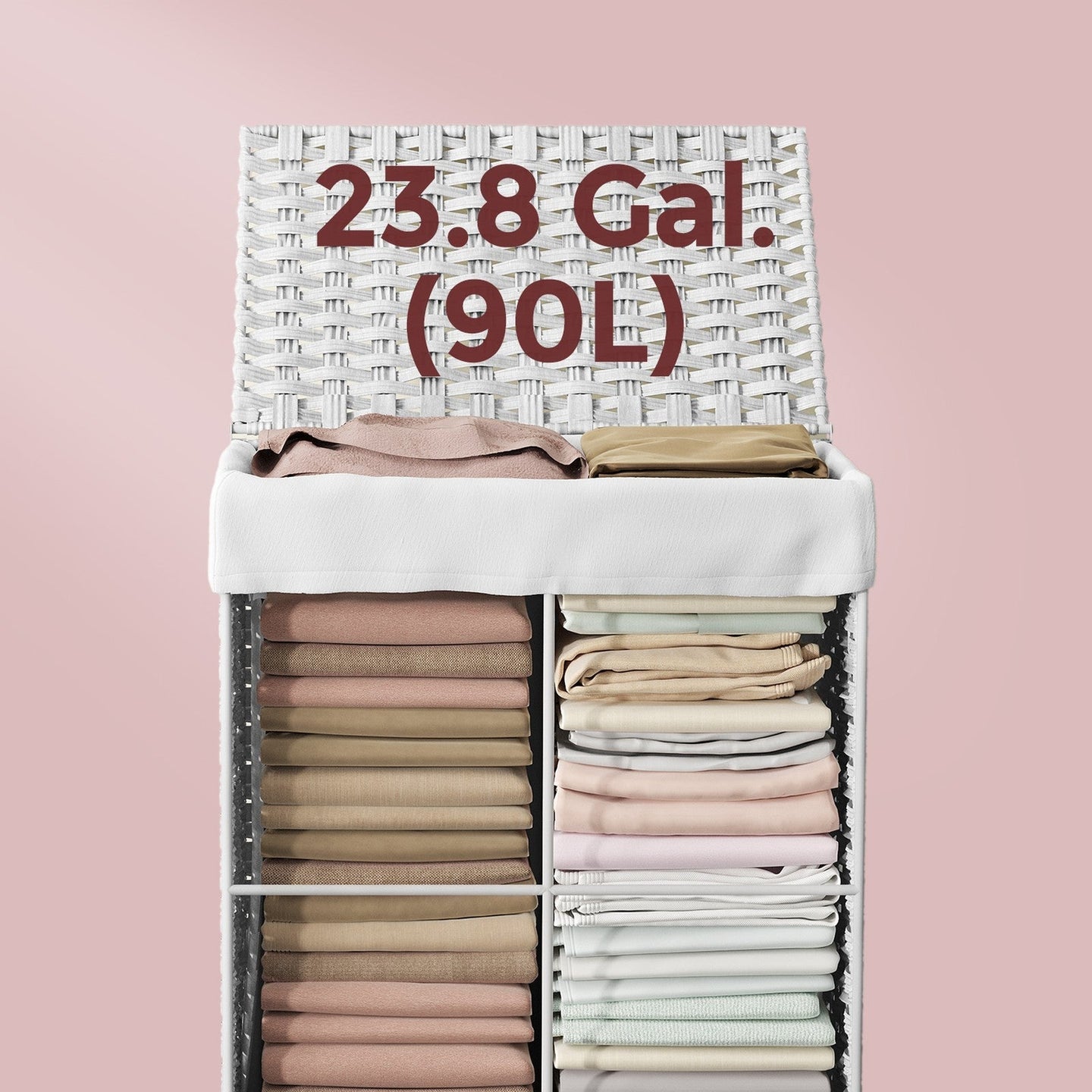 Laundry Basket - Synthetic Rattan - Natural - Foldable with Lid and Removable Liner