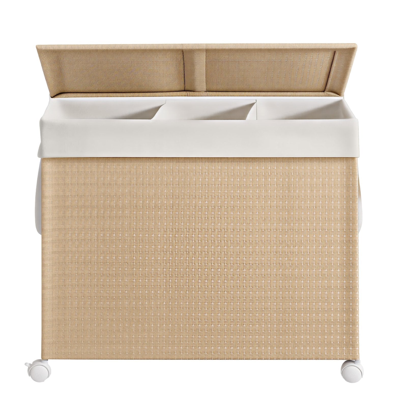 Laundry Hamper - Fabric - Natural Beige - 3-Section with Removable Liner and Lid