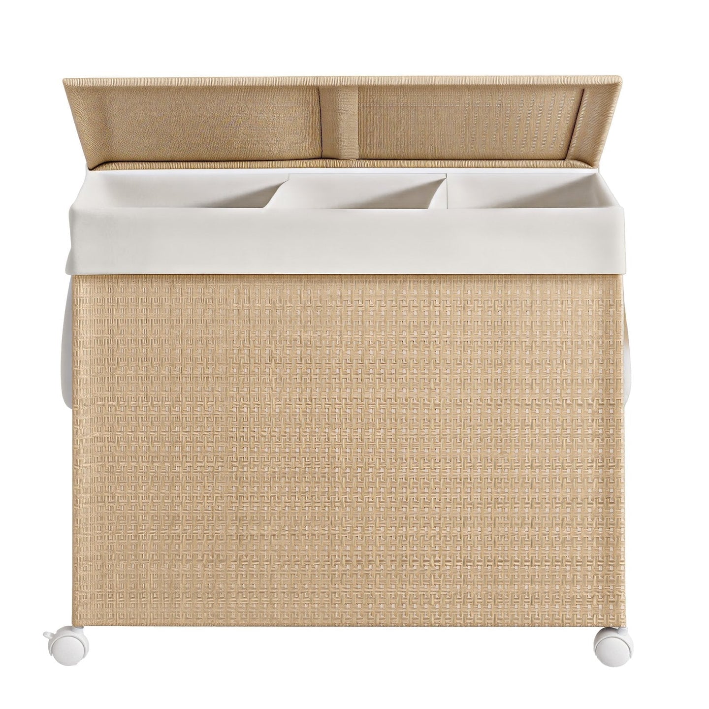 Laundry Hamper - Fabric - Natural Beige - 3-Section with Removable Liner and Lid