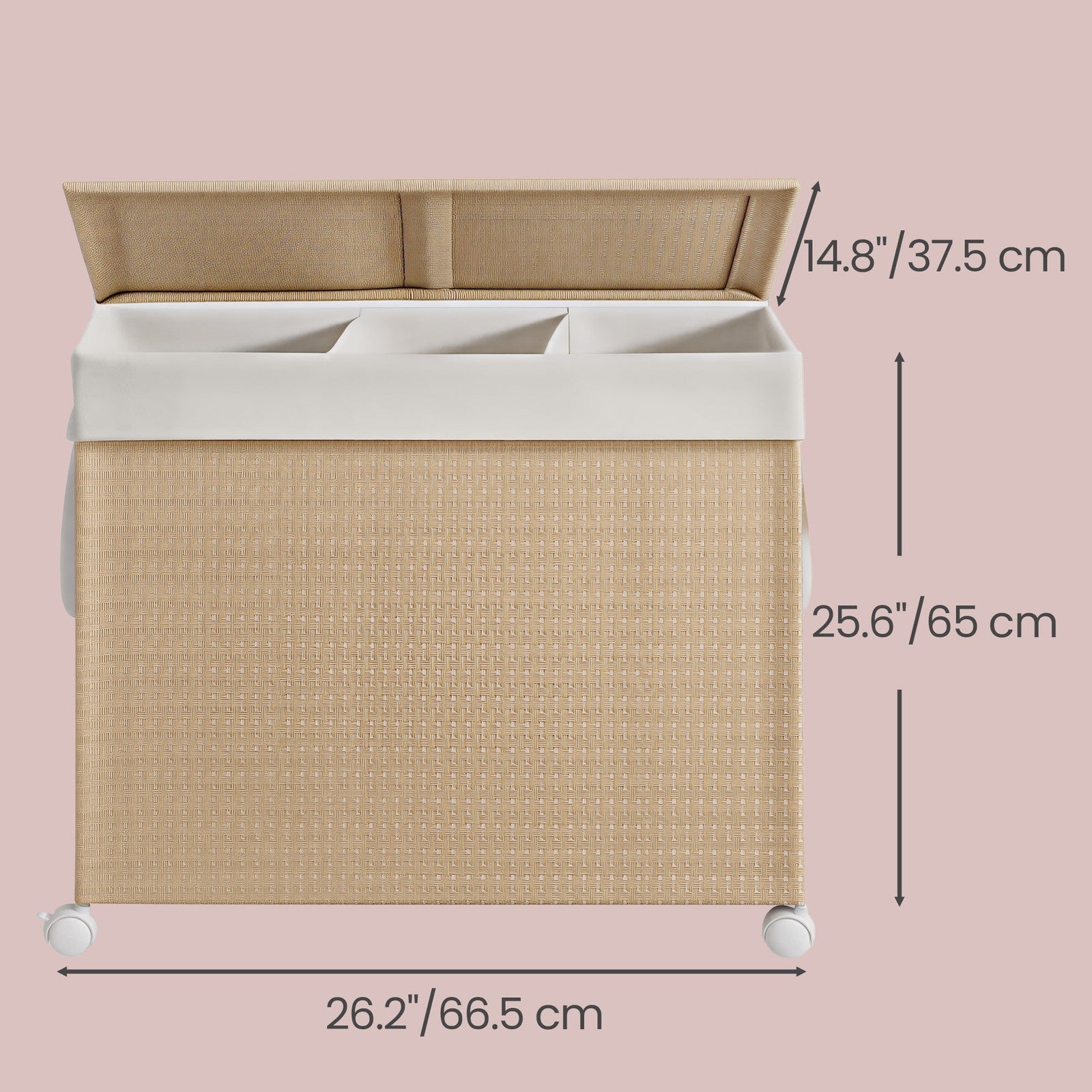 Laundry Hamper - Fabric - Natural Beige - 3-Section with Removable Liner and Lid