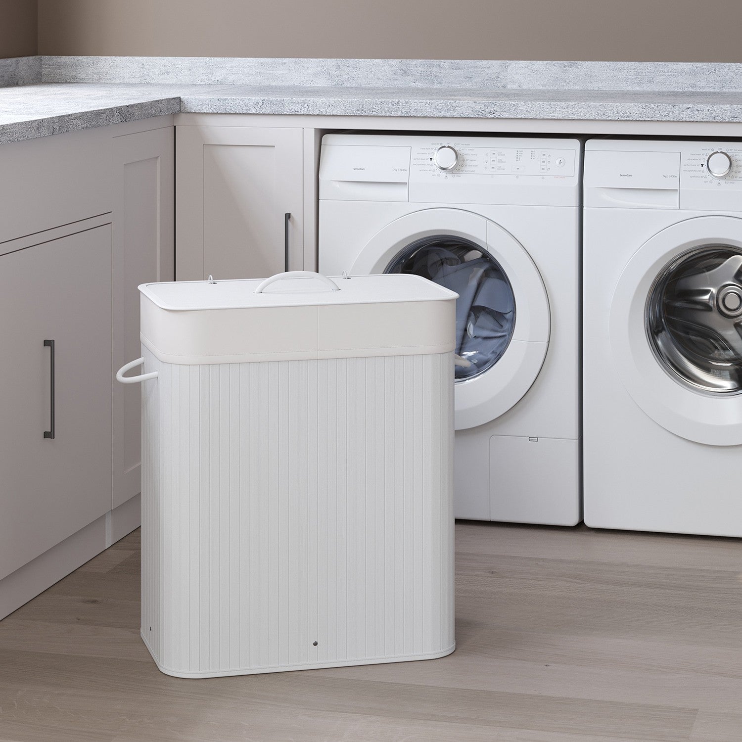 Laundry Basket - Bamboo - Natural - XXL with 2 Sorting Compartments and Removable Washable Lining