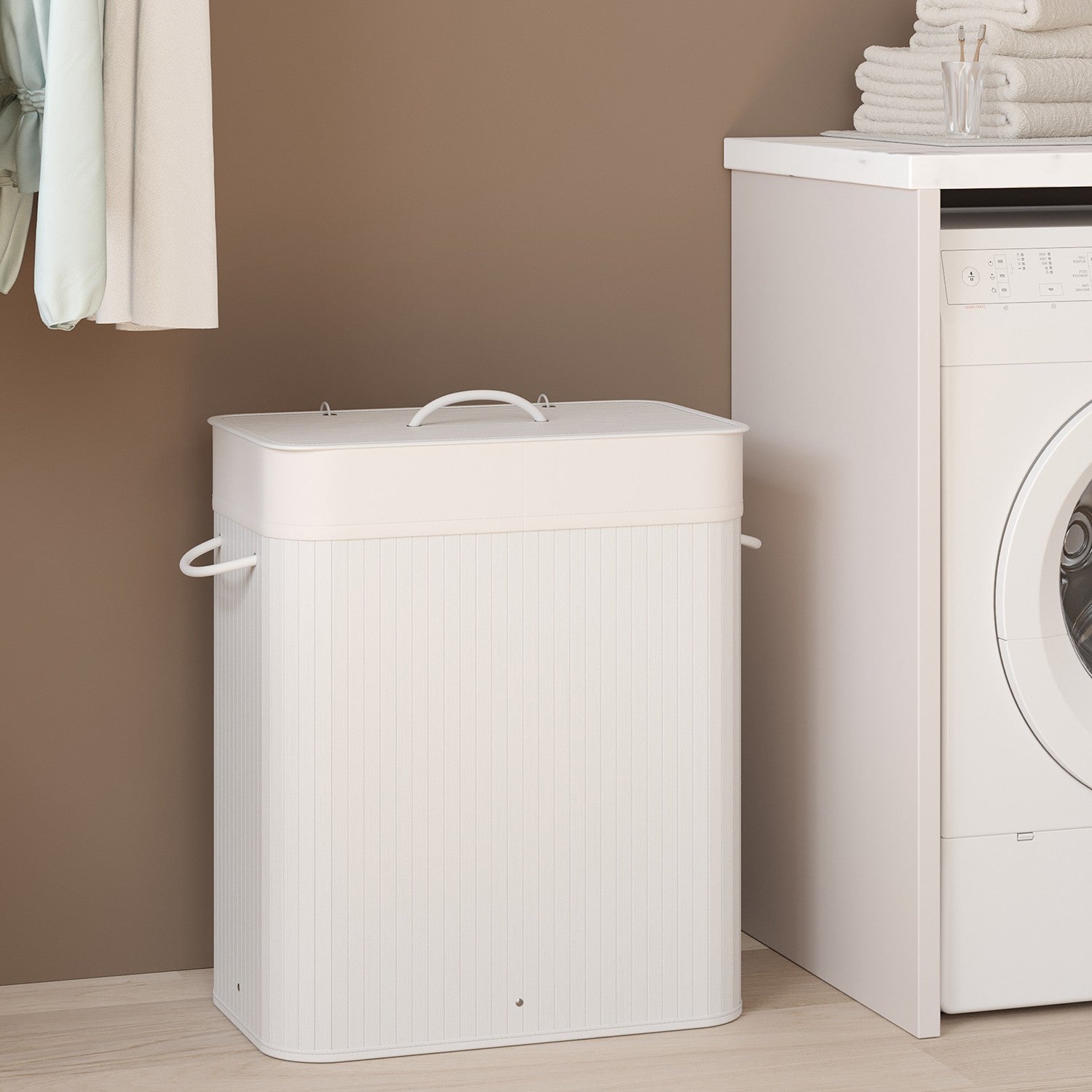 Laundry Basket - Bamboo - Natural - XXL with 2 Sorting Compartments and Removable Washable Lining