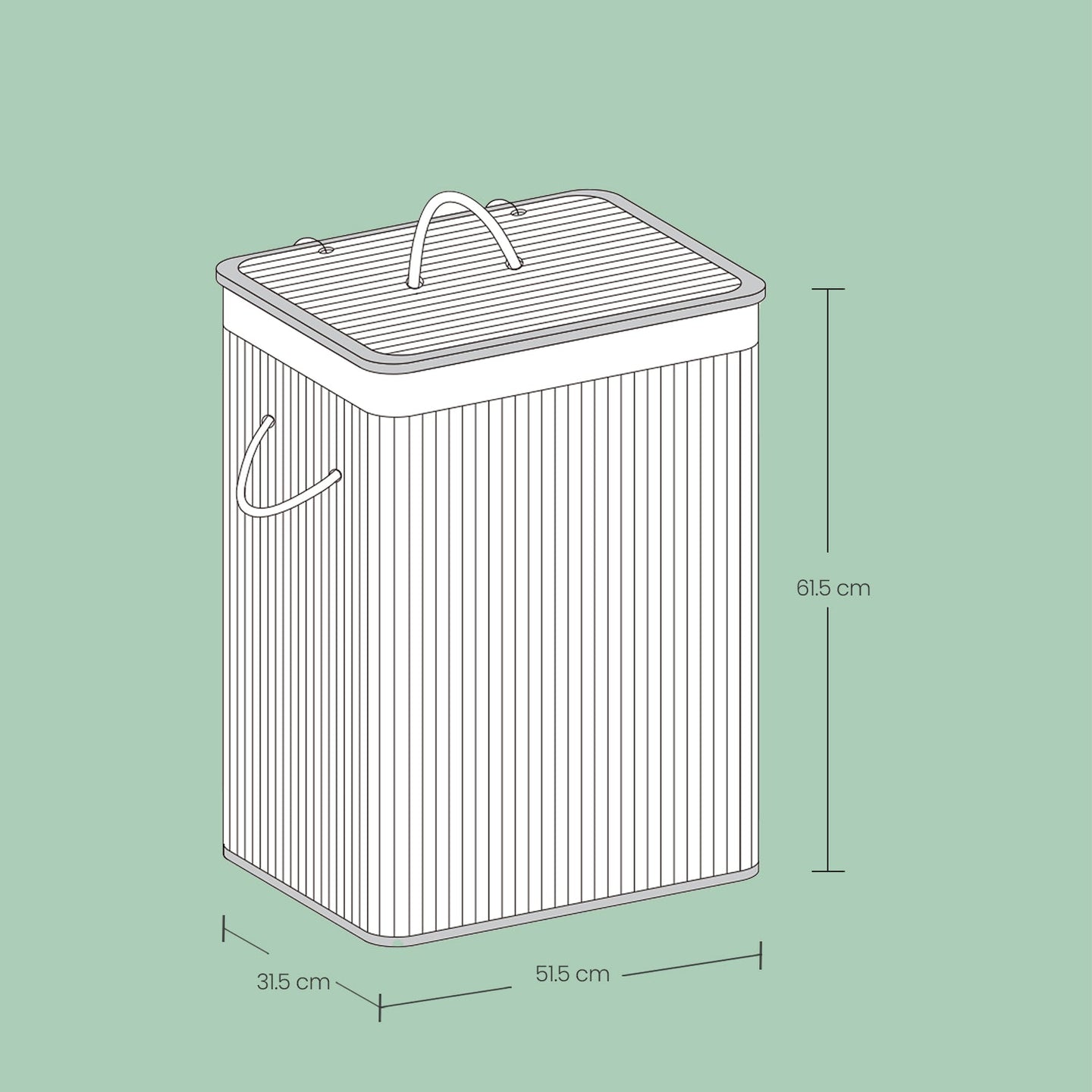 Laundry Basket - Bamboo - Natural - XXL with 2 Sorting Compartments and Removable Washable Lining