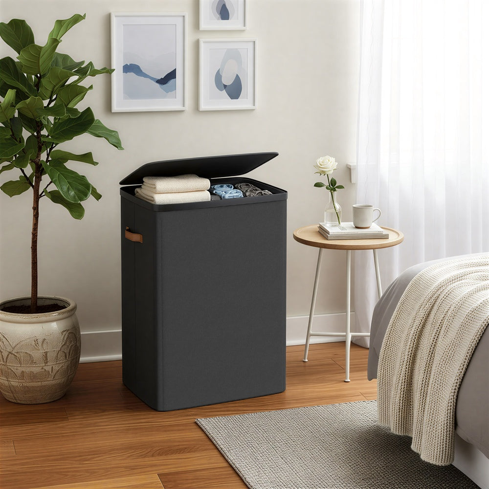 Dual-Compartment Laundry Basket - 170L - Polyester - Lid with Handles