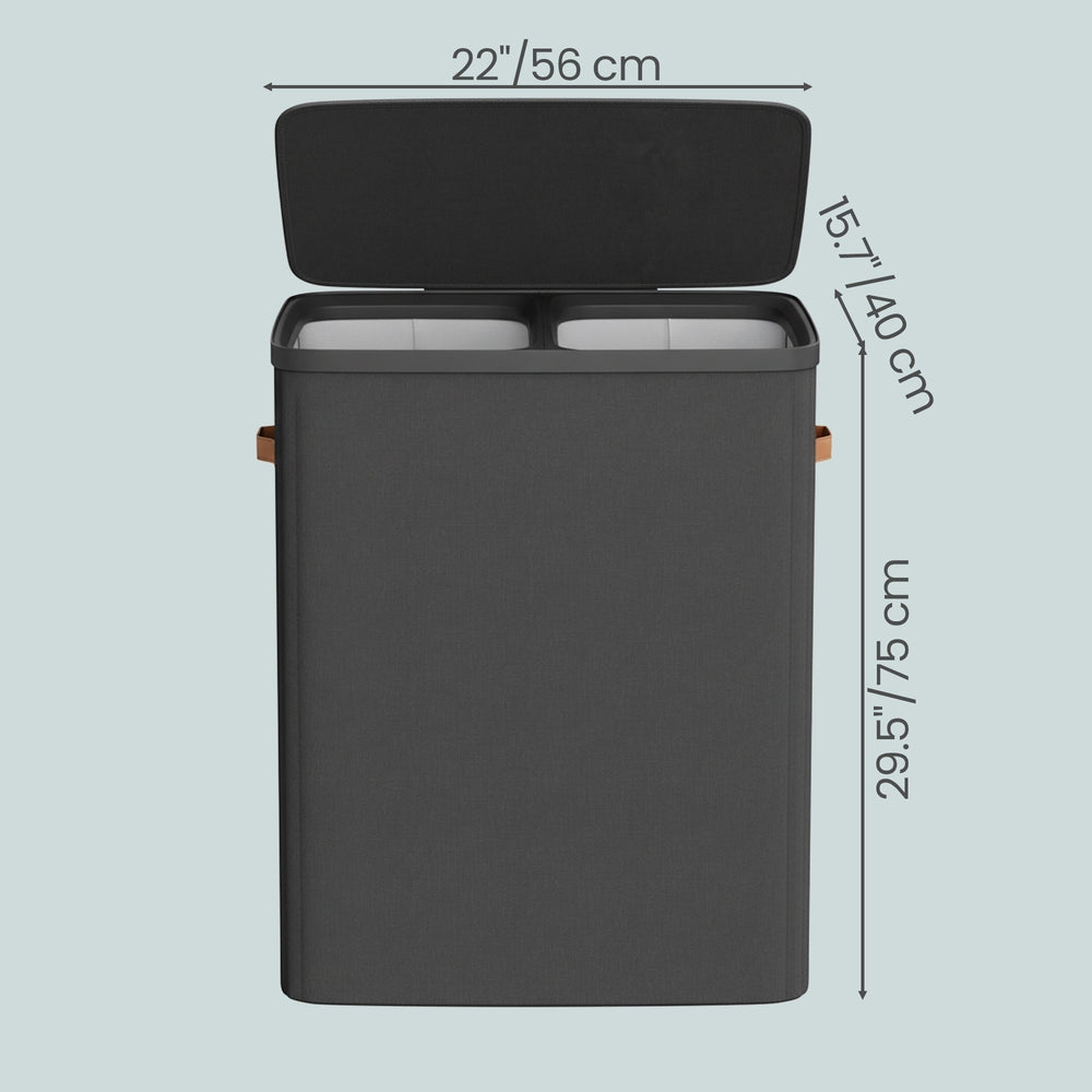 Dual-Compartment Laundry Basket - 170L - Polyester - Lid with Handles