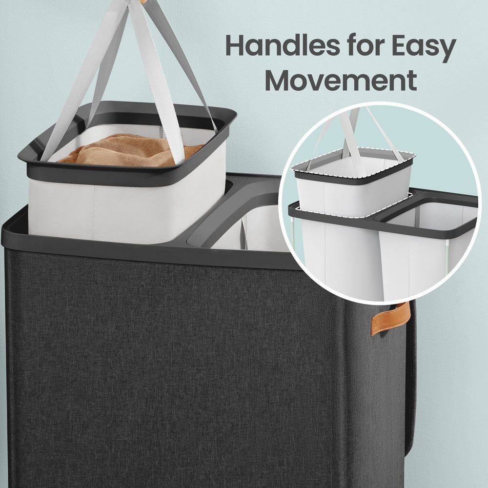 Dual-Compartment Laundry Basket - 170L - Polyester - Lid with Handles
