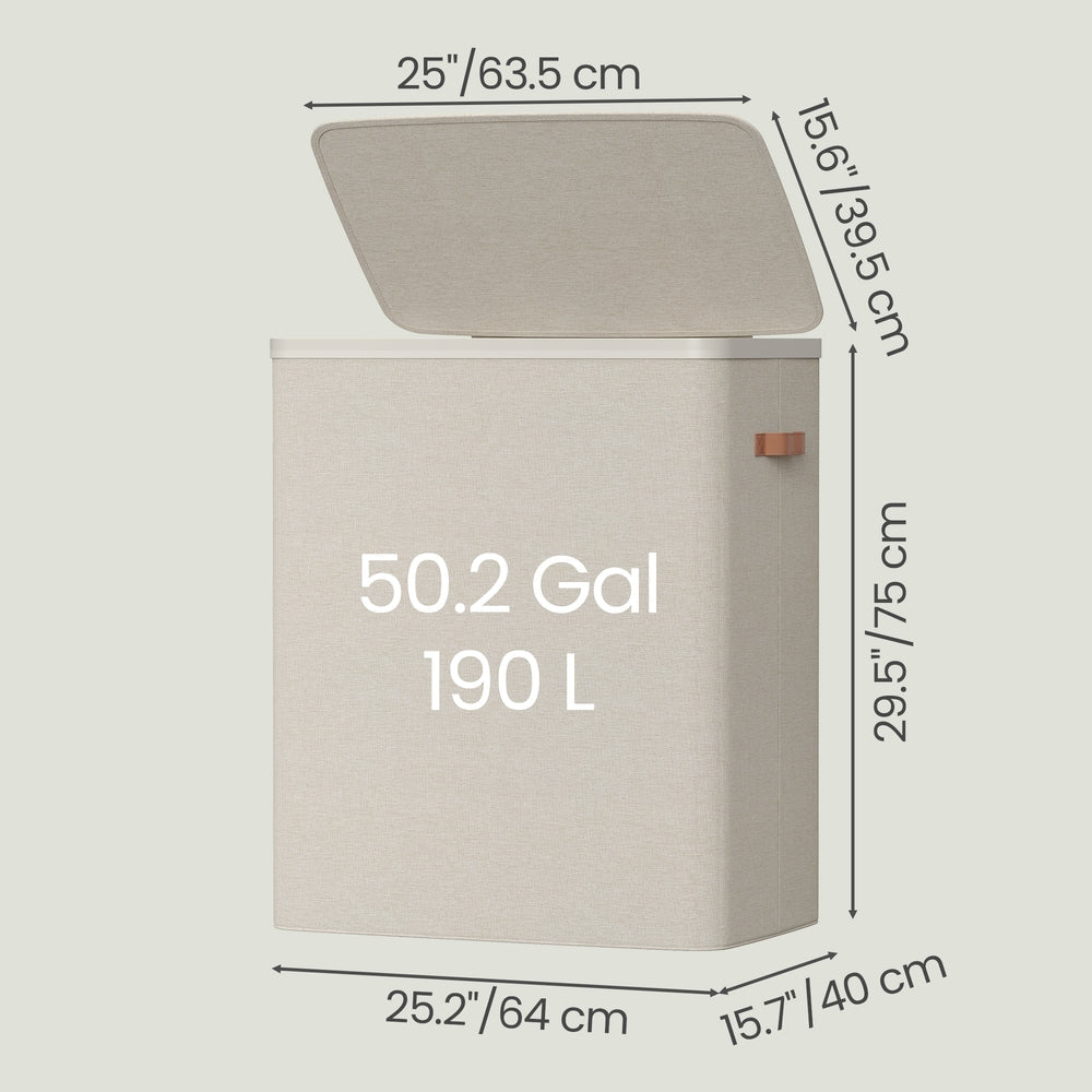 Large Laundry Hamper - 170L - Polyester Fabric - 3-Compartment Design