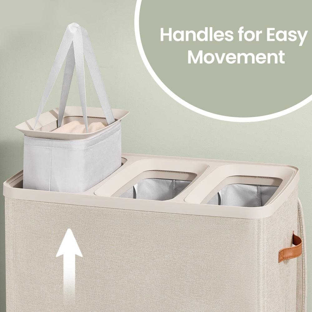 Large Laundry Hamper - 170L - Polyester Fabric - 3-Compartment Design