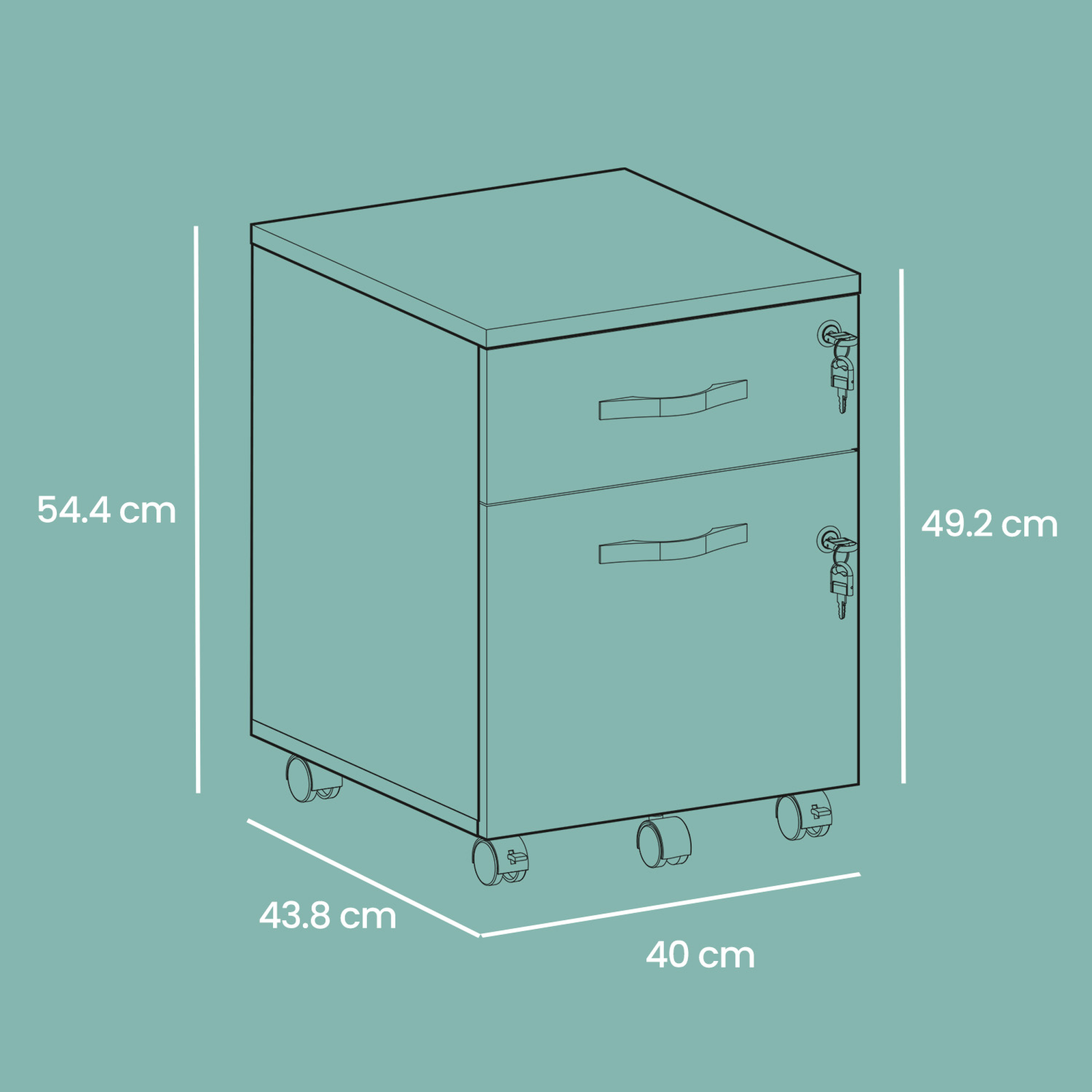 Lockable File Cabinet - Metal - Black - 2 Drawers with Wheels and Adjustable Hanging Rails