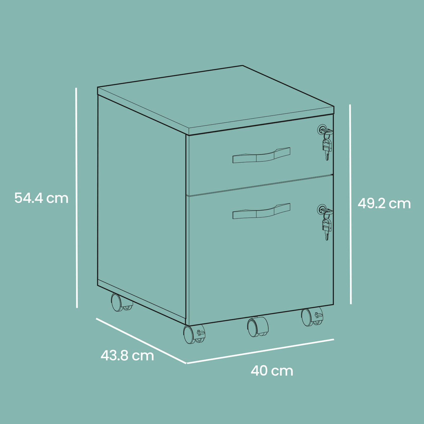 Lockable File Cabinet - Metal - Black - 2 Drawers with Wheels and Adjustable Hanging Rails