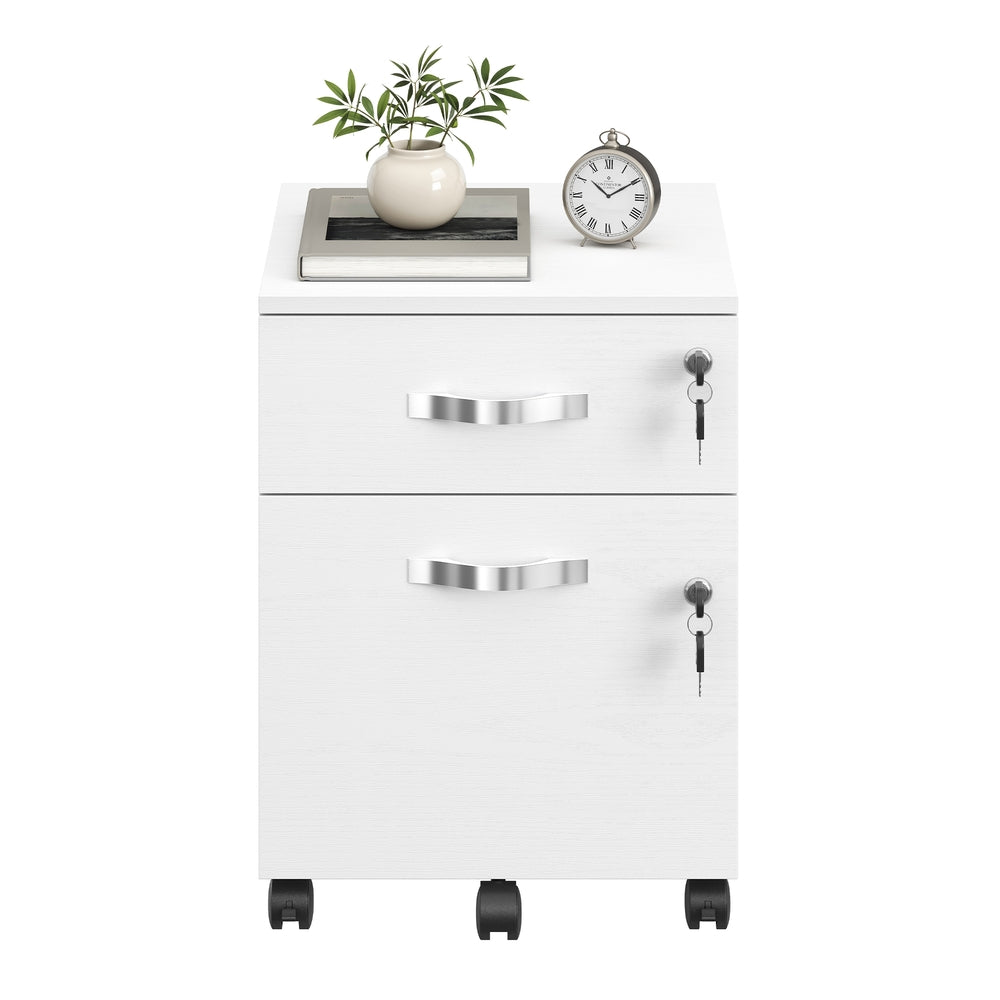 Mobile Locking Filing Cabinet - MDF and PVC - White - with 2 Drawers