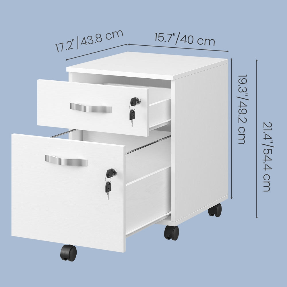 Mobile Locking Filing Cabinet - MDF and PVC - White - with 2 Drawers
