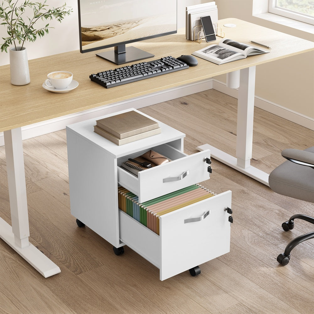Mobile Locking Filing Cabinet - MDF and PVC - White - with 2 Drawers