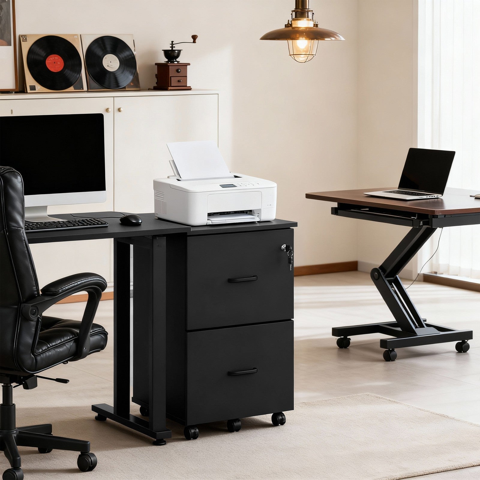 2-Drawer Filing Cabinet - 42L - Particleboard - Mobile Printer Stand