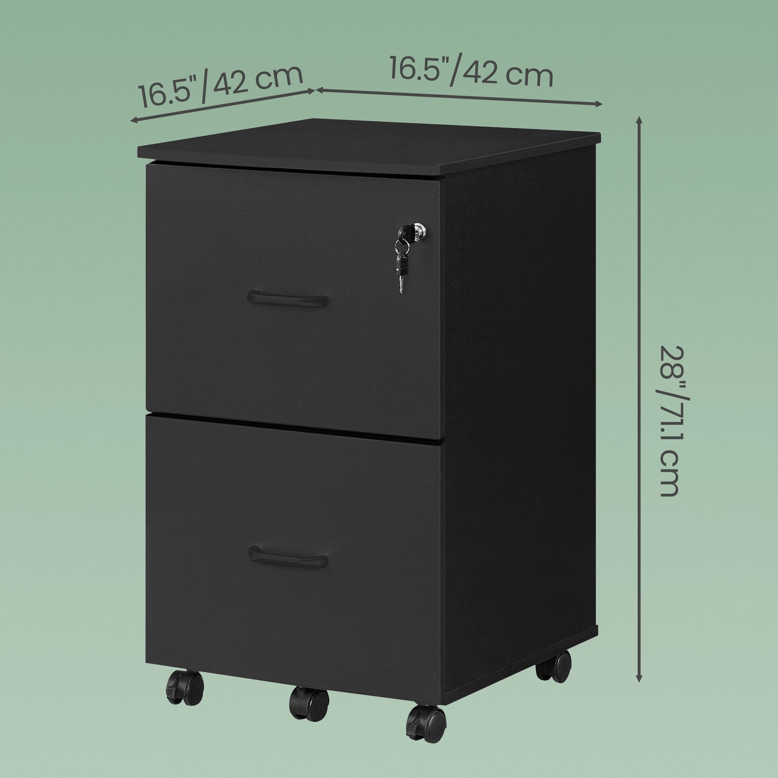 2-Drawer Filing Cabinet - 42L - Particleboard - Mobile Printer Stand