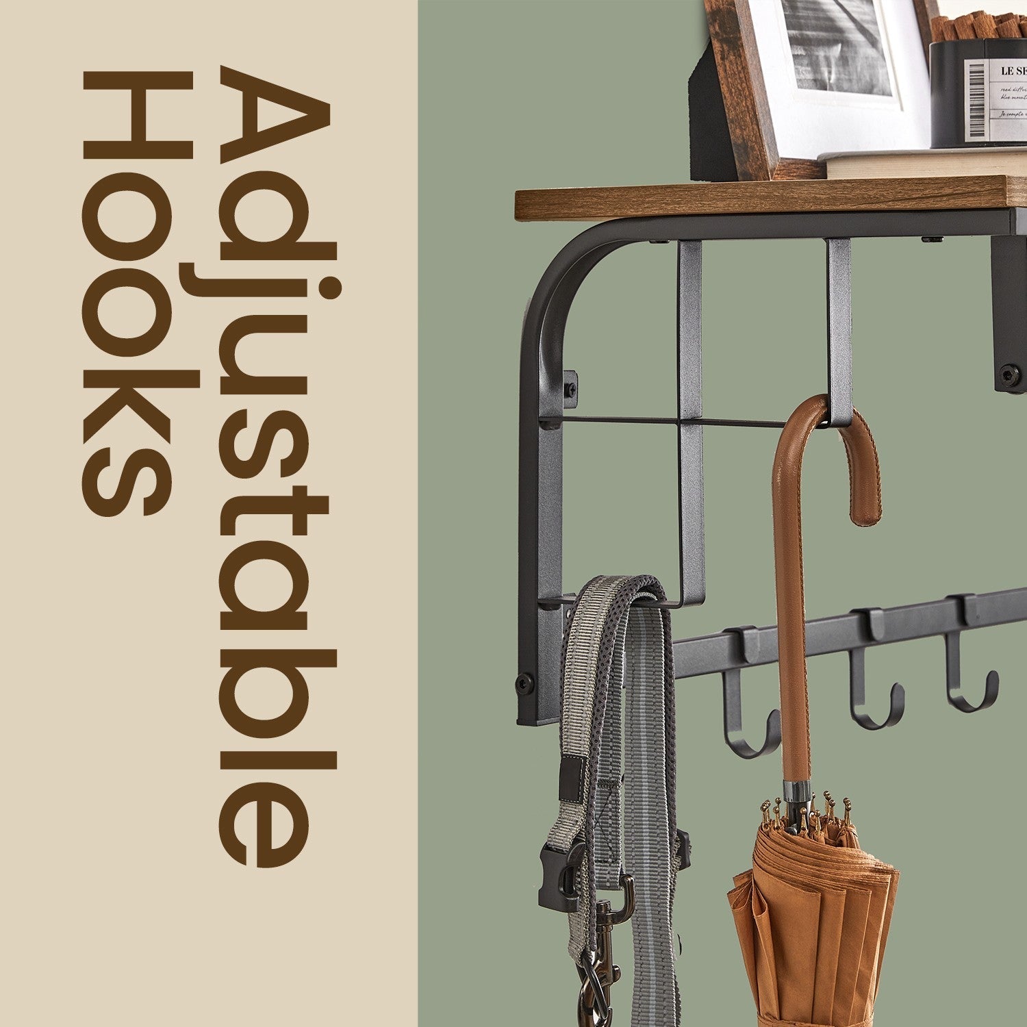 Wall-Mounted Coat Rack - Metal - Industrial Gray - With 5 Removable Hooks and Floating Shelf