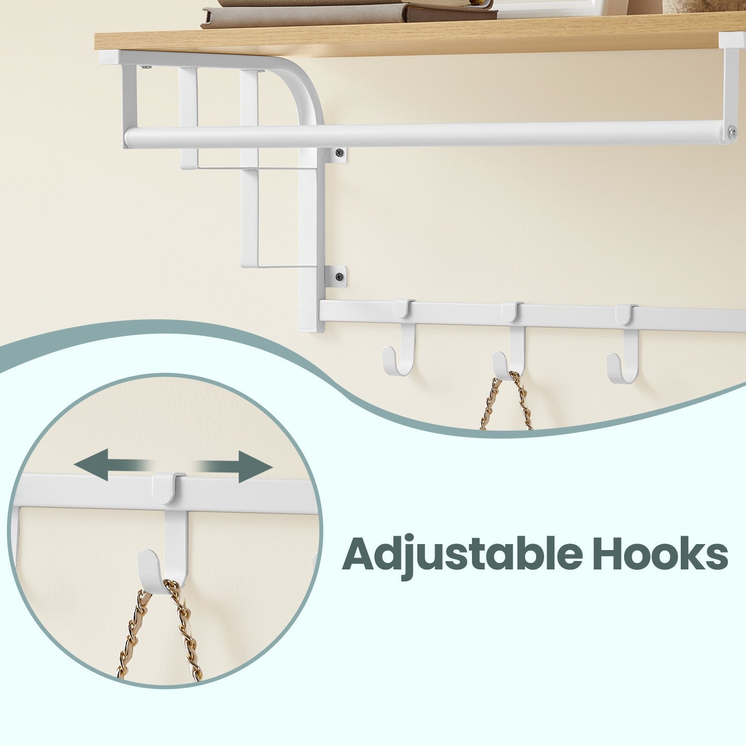 Wall-Mounted Coat Rack - Metal - Industrial Gray - With 5 Removable Hooks and Floating Shelf