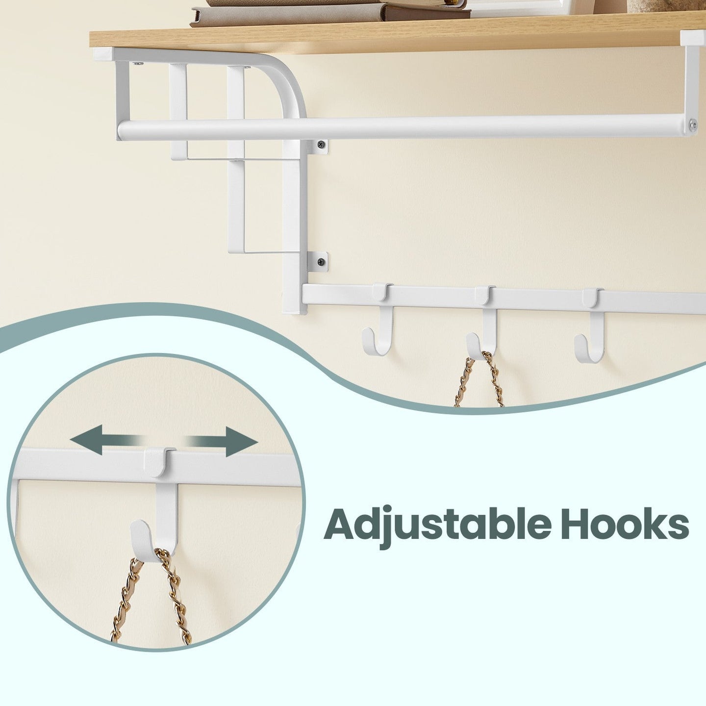 Wall-Mounted Coat Rack - Metal - Industrial Gray - With 5 Removable Hooks and Floating Shelf