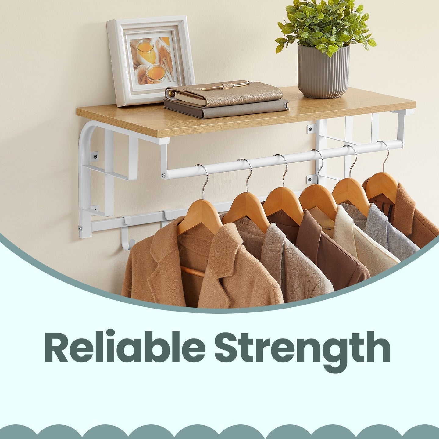 Wall-Mounted Coat Rack - Metal - Industrial Gray - With 5 Removable Hooks and Floating Shelf
