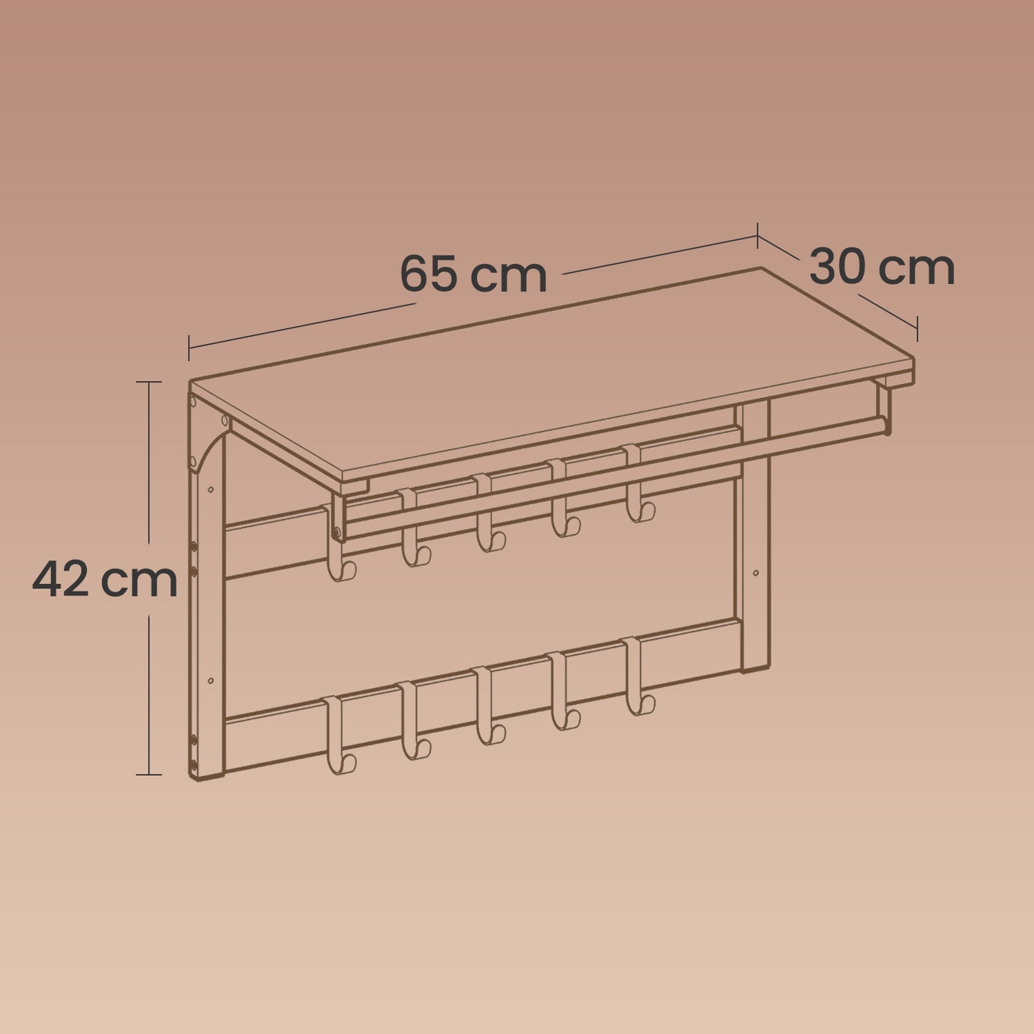 Wall-Mounted Coat Rack - Wood - Oak and White - 10 Removable Hooks with Shelf