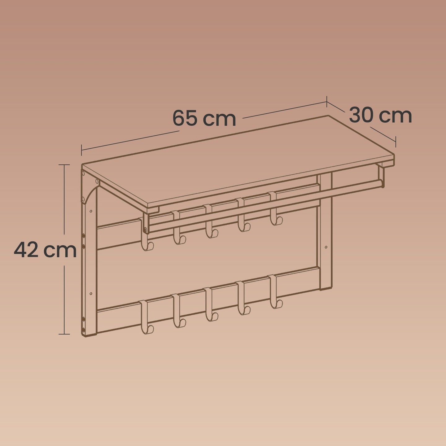 Wall-Mounted Coat Rack - Wood - Oak and White - 10 Removable Hooks with Shelf