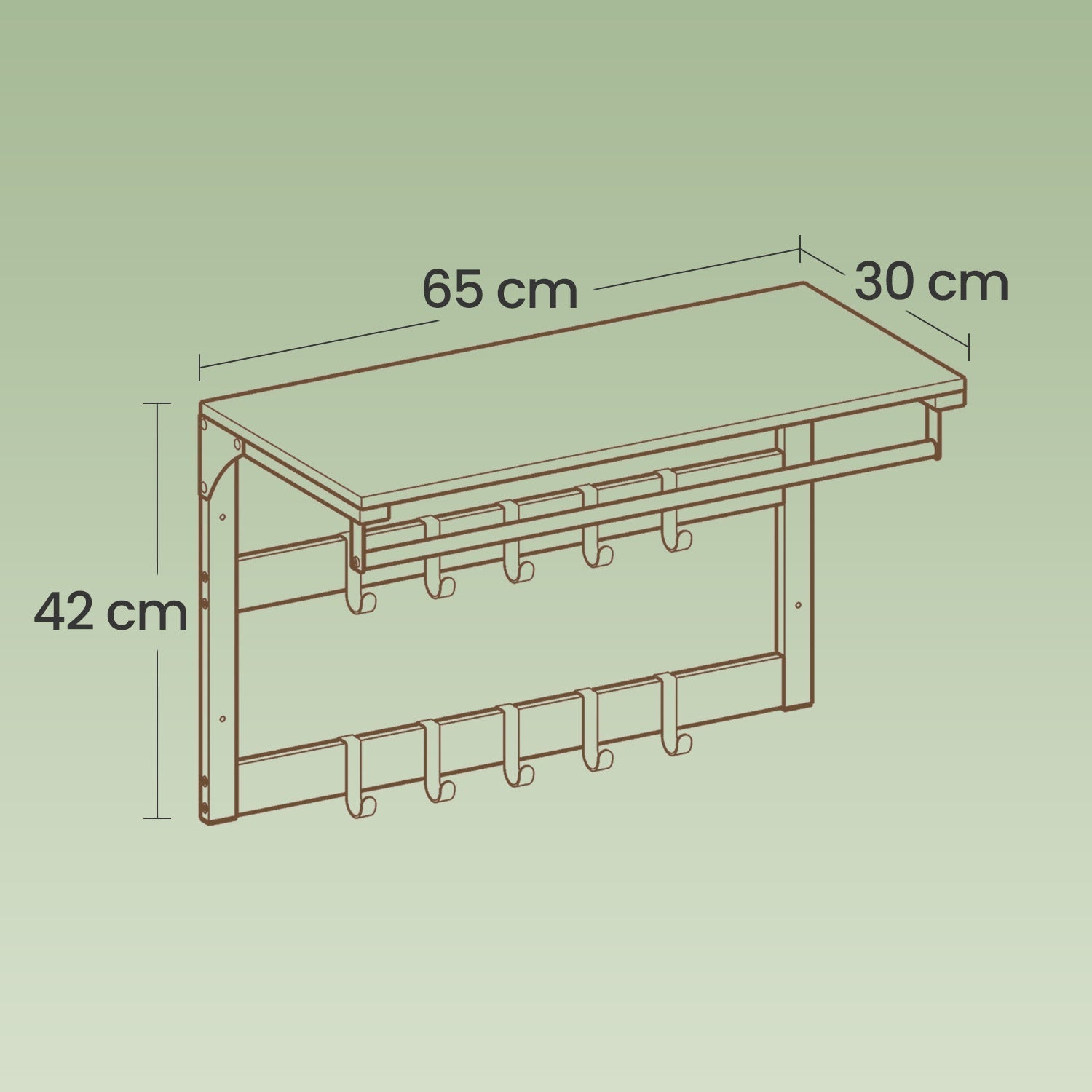 Wall-Mounted Coat Rack - Wood - Oak and White - 10 Removable Hooks with Shelf