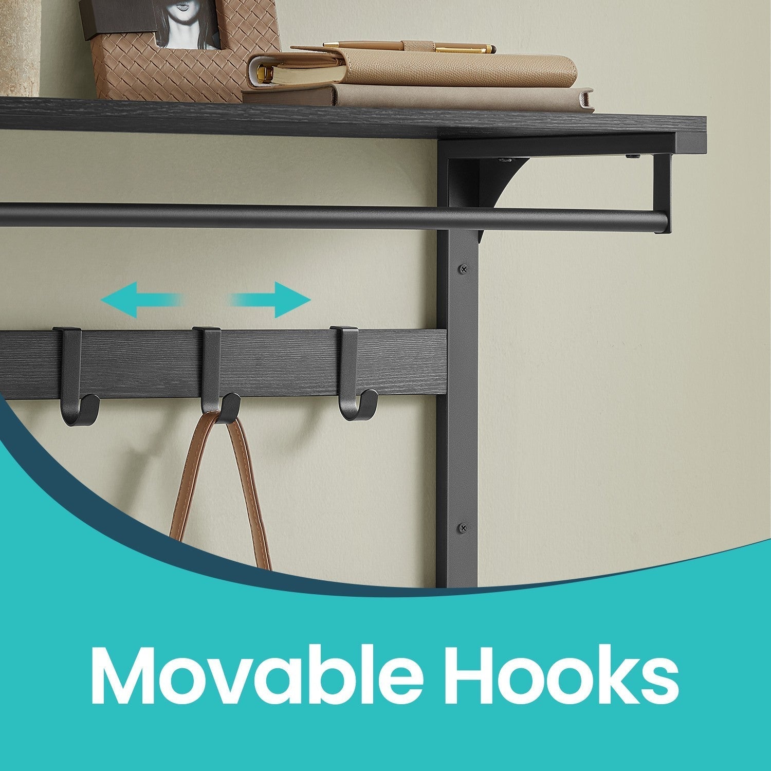 Wall-Mounted Coat Rack - Wood - Oak and White - 10 Removable Hooks with Shelf