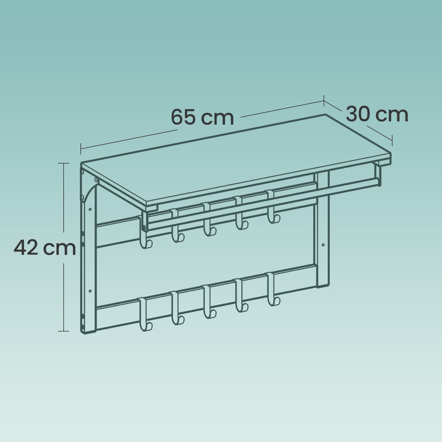 Wall-Mounted Coat Rack - Wood - Oak and White - 10 Removable Hooks with Shelf