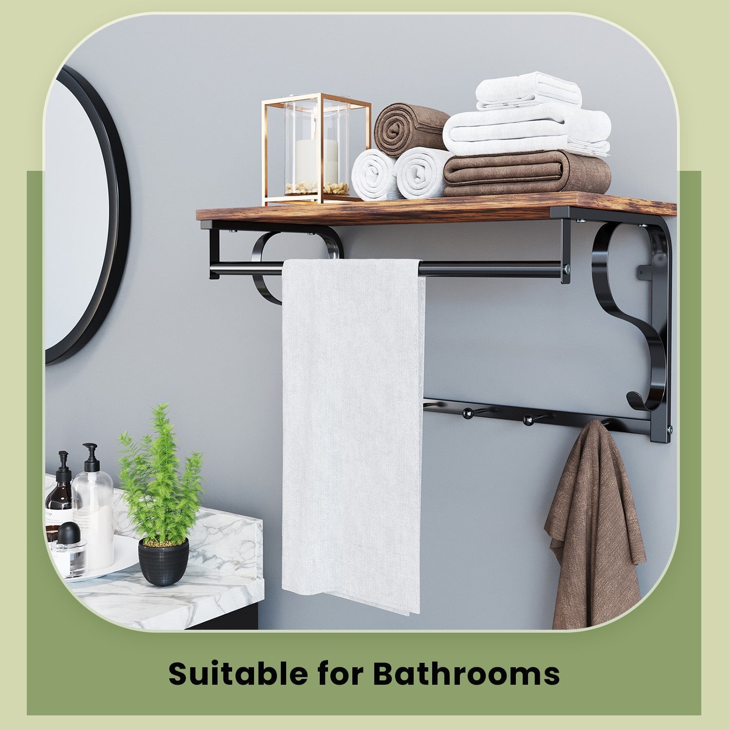 Industrial Coat Rack - Metal - Rustic Brown and Black - Wall Mounted with Shelf and 5 Hooks