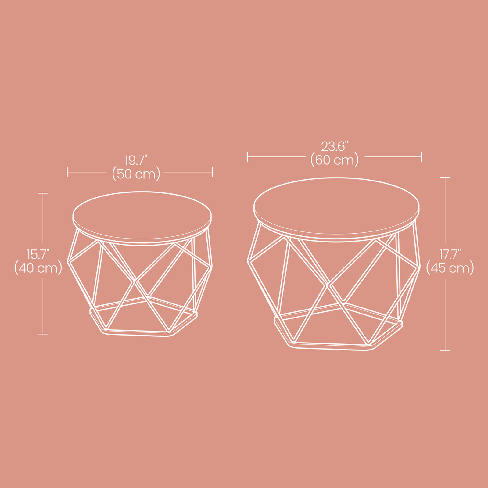 Round Coffee Table Set of 2 - Steel Frame - Removable Tabletop