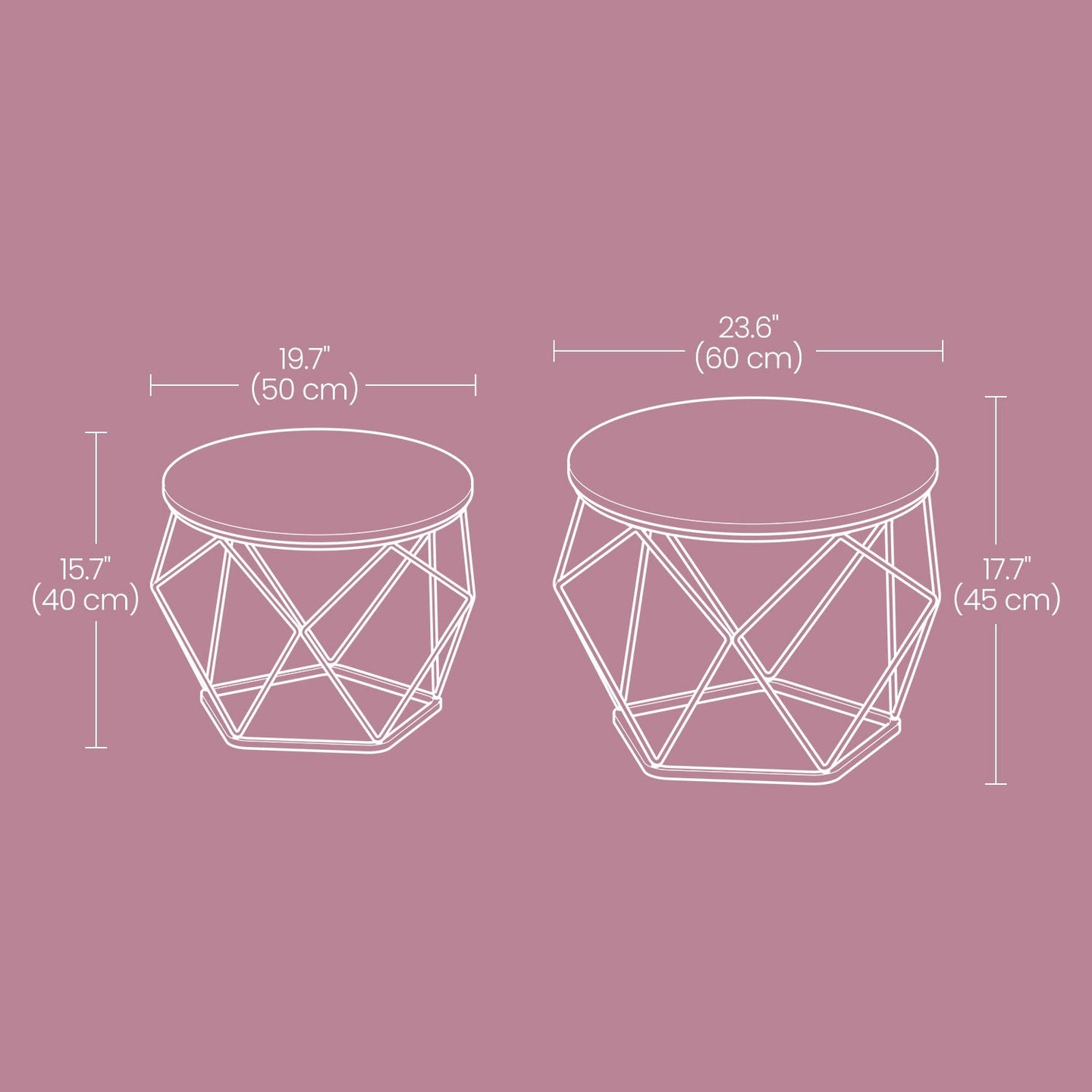 Round Coffee Table Set of 2 - Steel Frame - Removable Tabletop