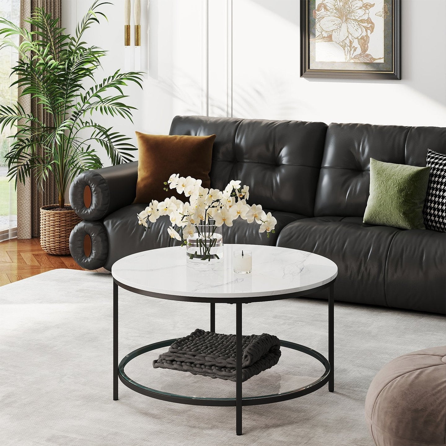 Coffee Table - Tempered Glass - White and Black - Modern Round Design