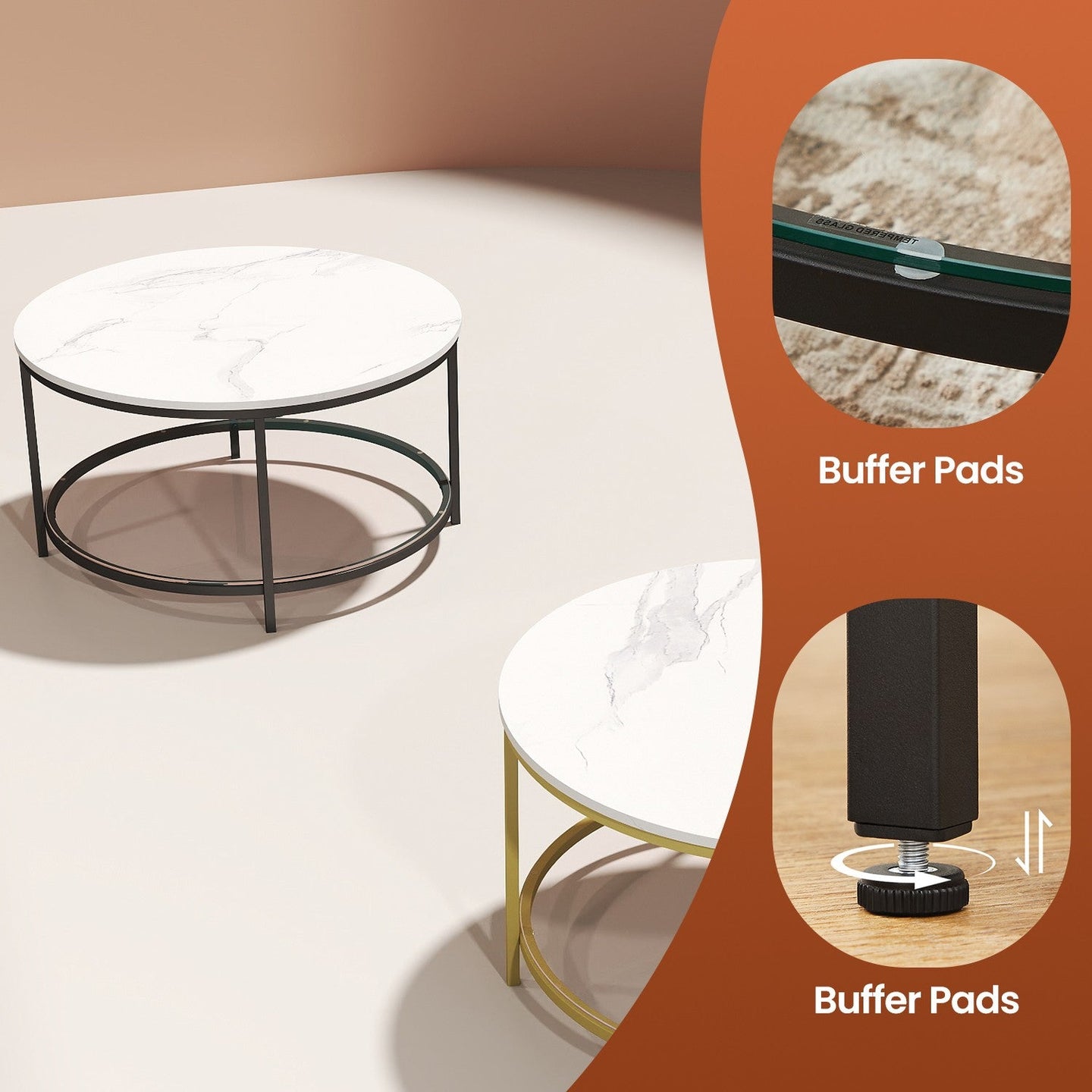 Coffee Table - Tempered Glass - White and Black - Modern Round Design