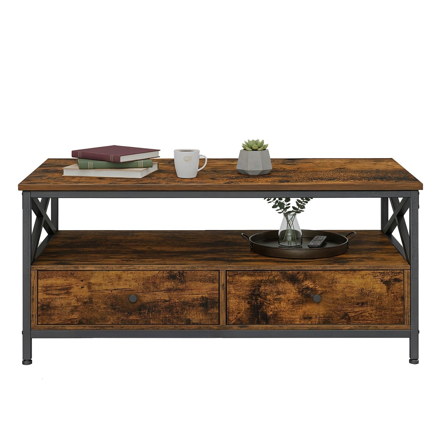Coffee Table - Wood - Rustic Brown and Black